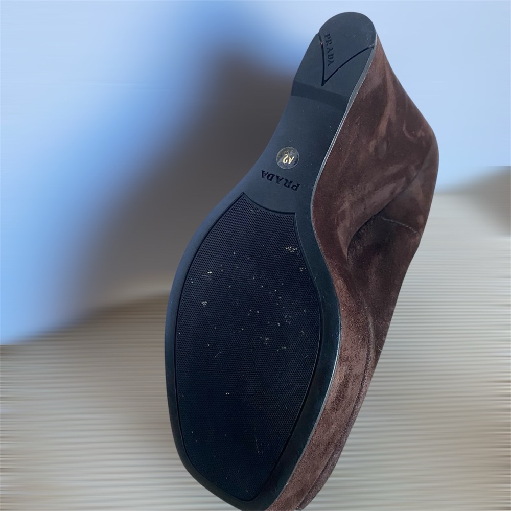 Prada Suede Peep Toe Wedge Booties - Picture 6 of 7